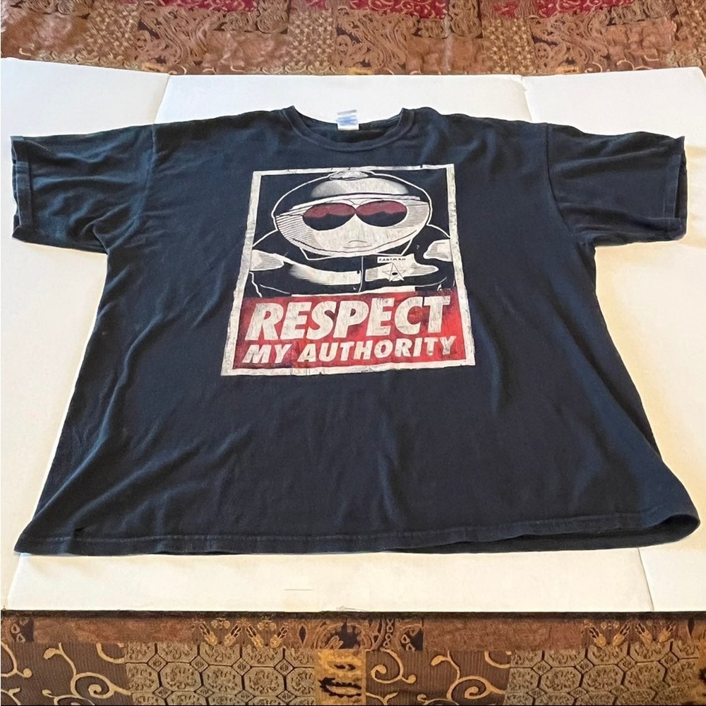 South Park Cartman Respect My Authority Mens Size XXL 2XL Black‎ Shirt *FLAWED*